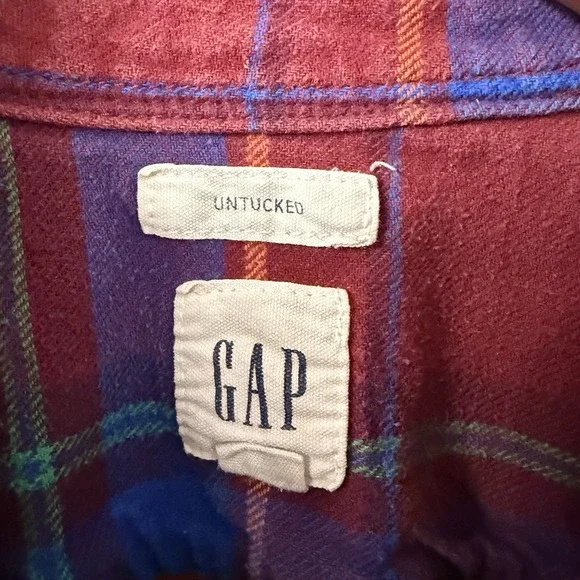 Vintage Gap Flannel‎ Shirt Red Blue Plaid Men's Long Sleeve Button Down Medium - Picture 4 of 7